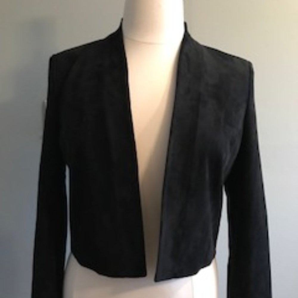 Calvin Klein Black Faux Sued Open Front Jacket